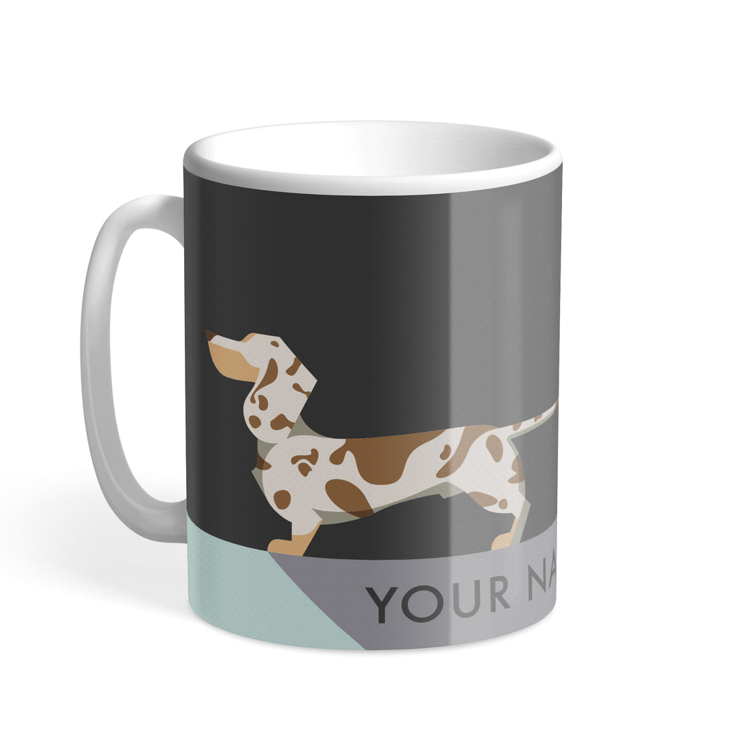 Chocolate Dapple Dachshund Designer Personalised Hound & Herringbone Mug