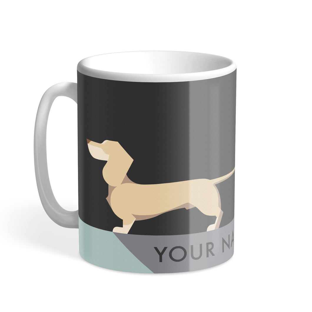 Cream Dachshund Designer Personalised Hound & Herringbone Mug