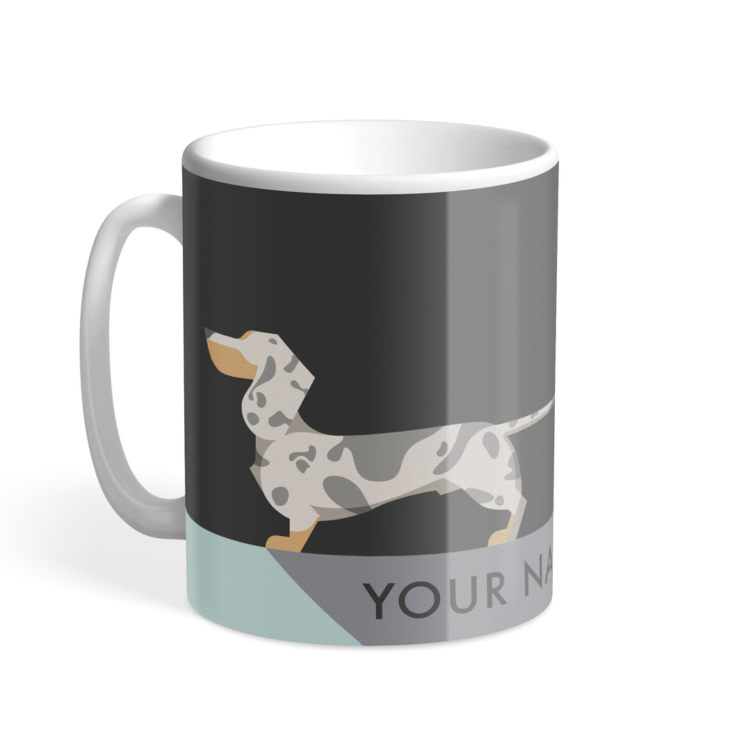 Silver Dapple Dachshund Designer Personalised Hound & Herringbone Mug