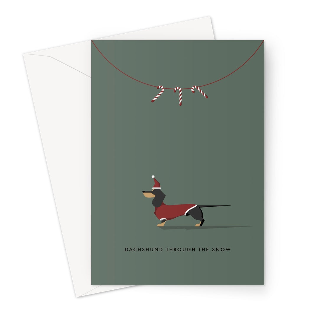 Black and Tan Dachshund Festive Hound & Herringbone Greeting Card