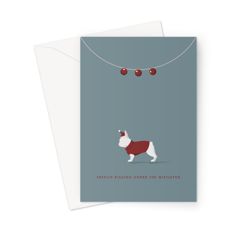 White French Bulldog Festive Hound & Herringbone Greeting Card