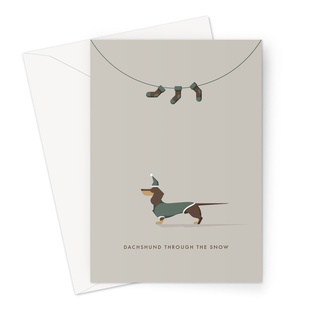 Chocolate and Tan Dachshund Festive Hound & Herringbone Greeting Card