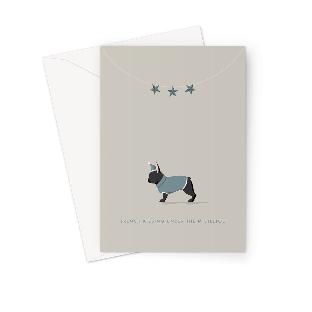 Black French Bulldog Festive Hound & Herringbone Greeting Card