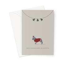 Blue French Bulldog Festive Hound & Herringbone Greeting Card