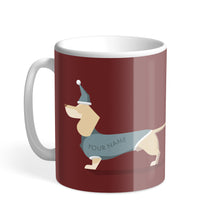 Cream Dachshund Festive Personalised Hound & Herringbone Mug