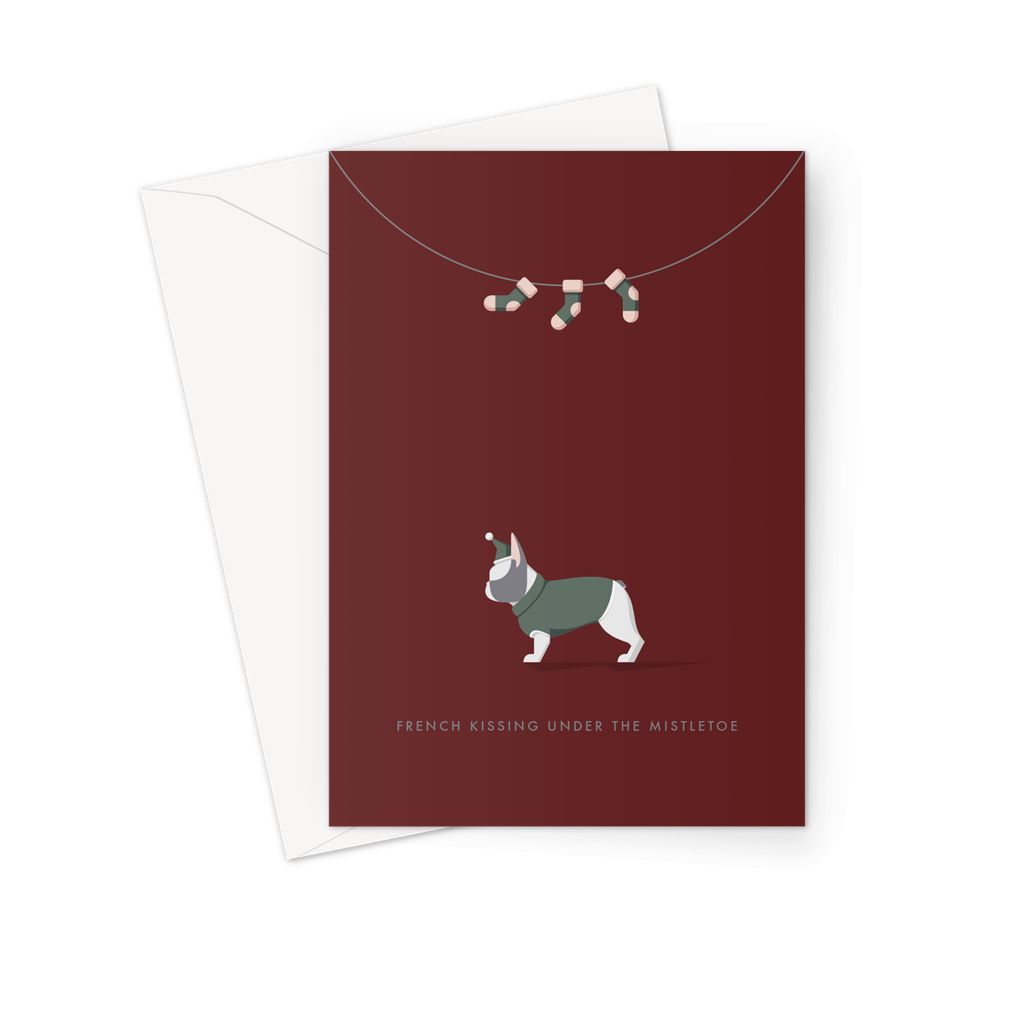 Blue Piebald French Bulldog Festive Hound & Herringbone Greeting Card
