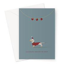 Silver Dapple Dachshund Festive Hound & Herringbone Greeting Card